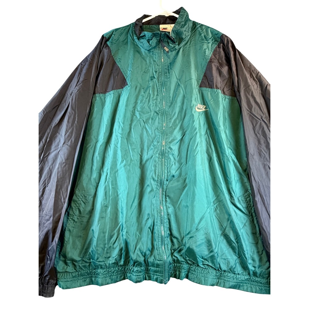 Vintage Nike Windbreaker XXL Green Navy Colorblock Full Zip 90s 850812-SC1
